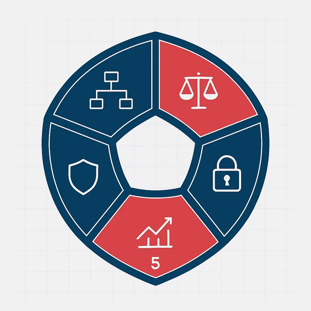 Ilustración conceptual de un Framework de Gobernanza de IA con control y flujo.